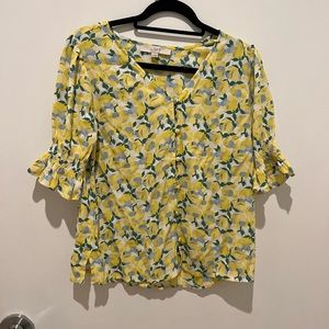 Loft Floral v-neck puff sleeve top NWT